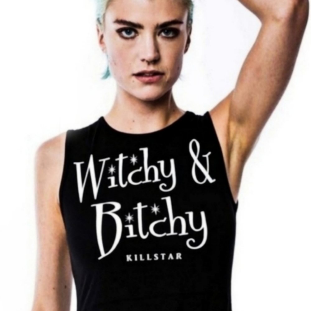 Killstar Witchy Bitchy Skater Dress Black Button Back Jersey Graphic Sz M Nwt — image 3 of 8